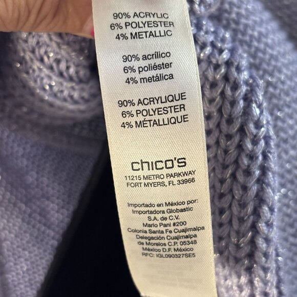 Chicos Metallic Knit Sweater Womens Size 2 Silver Acrylic Blend Long Sleeve Casu - Picture 4 of 7